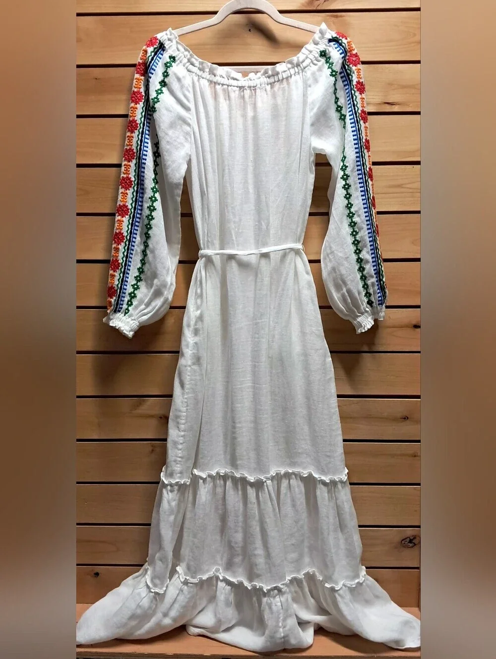 Tory Burch Embroidered Linen Peasant Dress Size S